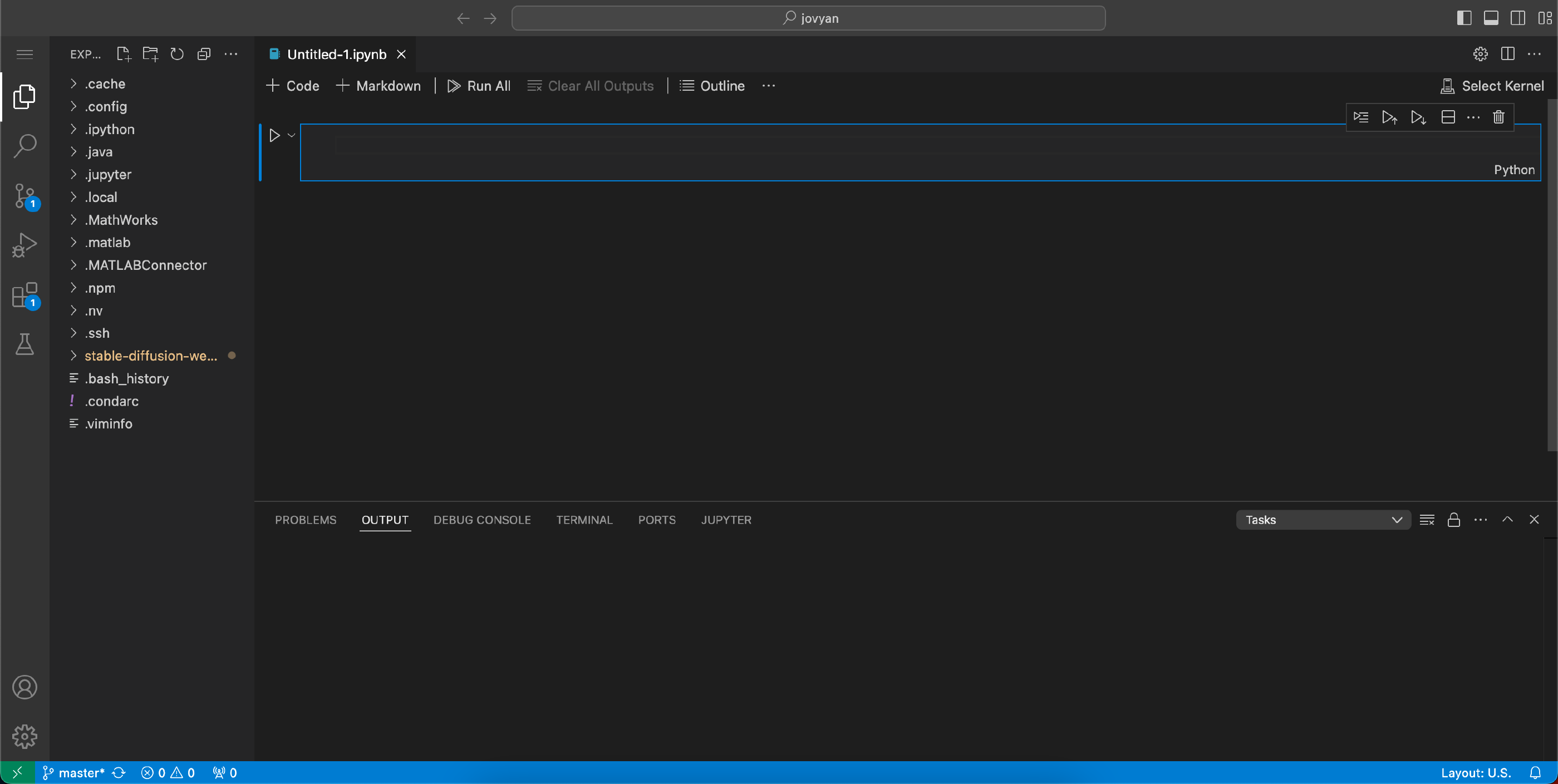 VS Code running in a web browser via JupyterHub.